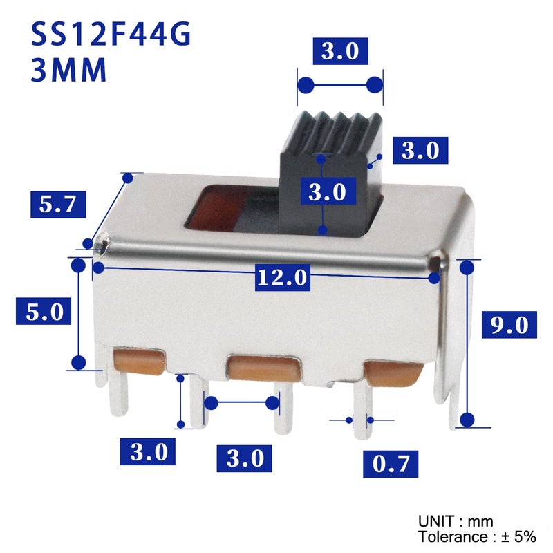 WOWOONE مفتاح انزلاقي صغير SPDT - (1P2T) موضعين - 20 قطعة 3 مم عمودي صغير مع مقبض مرتفع للوحة Breadboard PCB Arduino - Image 3